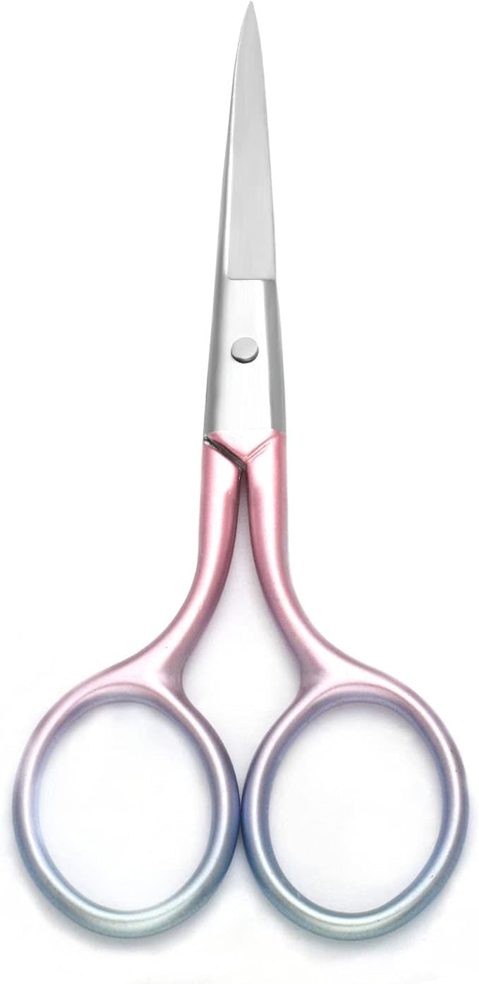 Multicolor Professional Grooming Scissors for Personal Care Facial Hair Removal and Ear Nose Eyebrow Trimming Stainless Steel Fine Straight Tip Scissors 3.9 Inch (Green+Pink)