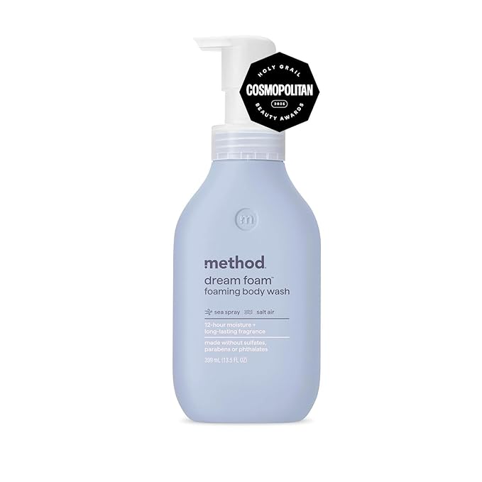 Method Dream Foam Foaming Body Wash Variety Pack – Jasmine + Sandalwood, Sea Spray + Salt Air, Vetiver + Amber, White Flower + Tuberose (4 Scents, 13.5 oz Each)