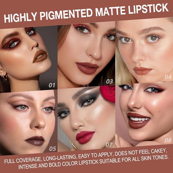 BINGBRUSH 2-in-1 Gradient Lip Liner & Lipstick Combo,Matte Longwear Waterproof Lip Pencil with Cone Tip,Smudge Proof Crayon for Flawless Ombre Contour (6pcs-01#03#04#05#07#08#)