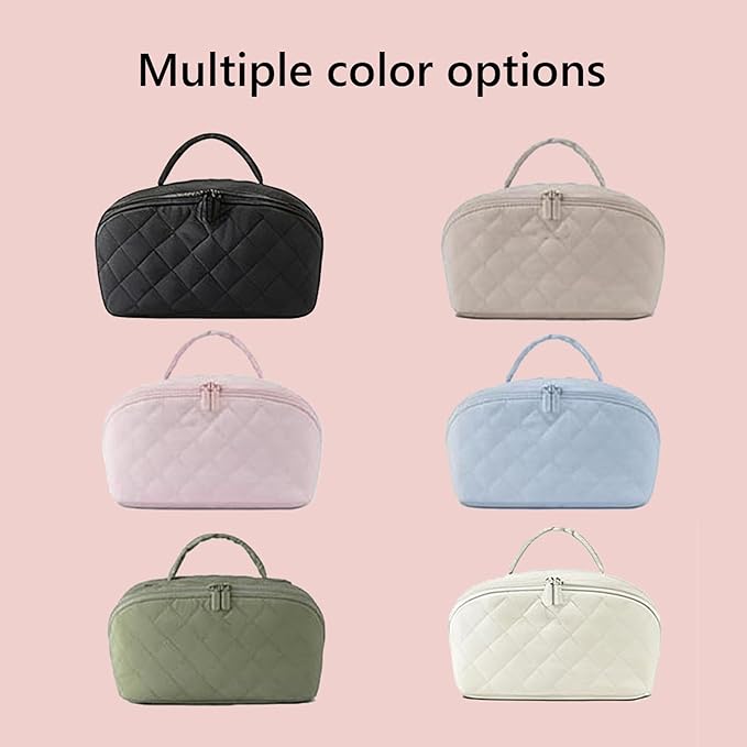 Petition Makeup Bag, 180° Open Lay-Flat Cosmetic Case, Large Capacity Compartment Makeup Bag, Lightweight, Soft and Fashion for Bottles & Brushes (White)