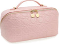 Travel Makeup Bag – Large Cosmetic Organizer with Waterproof PU Leather, Smooth Double Zipper & Tear-Resistant Lining, Toiletry Pouch for Women (Pink)