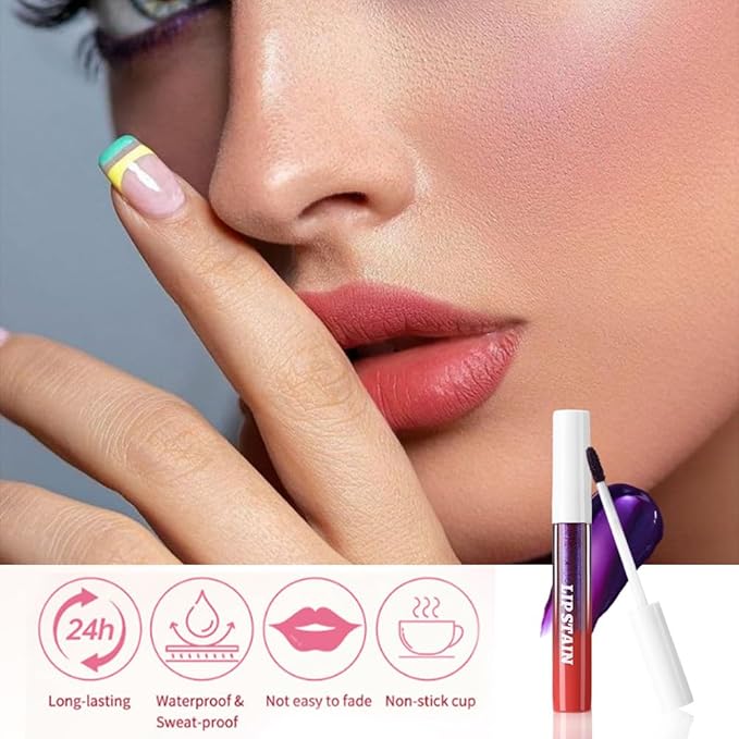 Matte Liquid Lip Stain Peel Off Lip liner Tattoo with Tweezer, Brownsih Red Liquid Lipstick Lipstain Long Lasting Waterproof for Women, Highly Pigmented Not Faded Smudge-proof Easy to Apply, 05