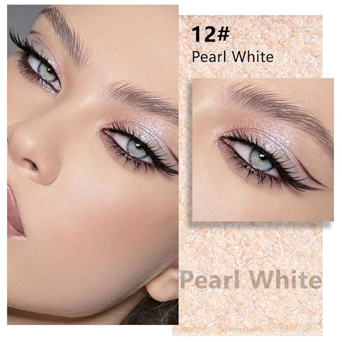 evpct Glitter Shimmer Sparkle Eyeshadow Palette Makeup for Green Blue Eyes, Pearl White silver Glitter Shimmer Metallic Holographic Multichrome Cream Single Monochrome Iridescent Eye Shadow Makeup