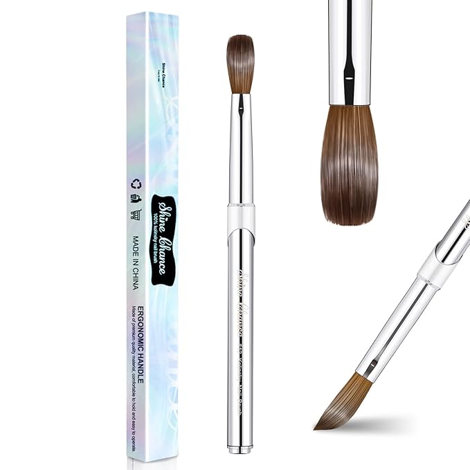Acrylic Nail Art Brush Size 12, 100% Pure Kolinsky Hair Oval Nail Brush for Acrylic Application, Professional Nail Extension Manicure Tool Striping Nail Drawing Pen for DIY Home Salon
