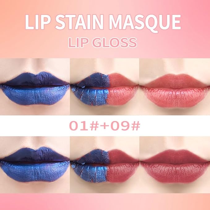 Lip Stain - Wipe-Off &Peel Off Lip Color | Waterproof, Long Lasting, Transfer-Resistant, Smudge-Proof Lip Tint | Easy Wipe Finish, High Pigment | All-Day Vibrant Kiss-Proof Lip Stain, 01#+09#
