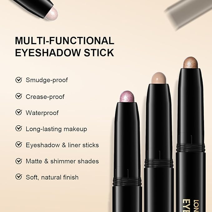 CHIFURE Eyeshadow Stick, Shimmer and Matte Cream Eye Shadow Brightener Sticks Eyeliner Pencil Crayon, Waterproof Long Lasting Eye Highlighter Stick Makeup,0.056 Oz(Matte)