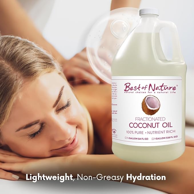 Best of Nature 100% Pure Fractionated Coconut Oil - Liquid MCT Massage & Body Oil, Unscented Moisturizer for Hair, Skin, Face, Aromatherapy Carrier for Essential Oils, 8 oz