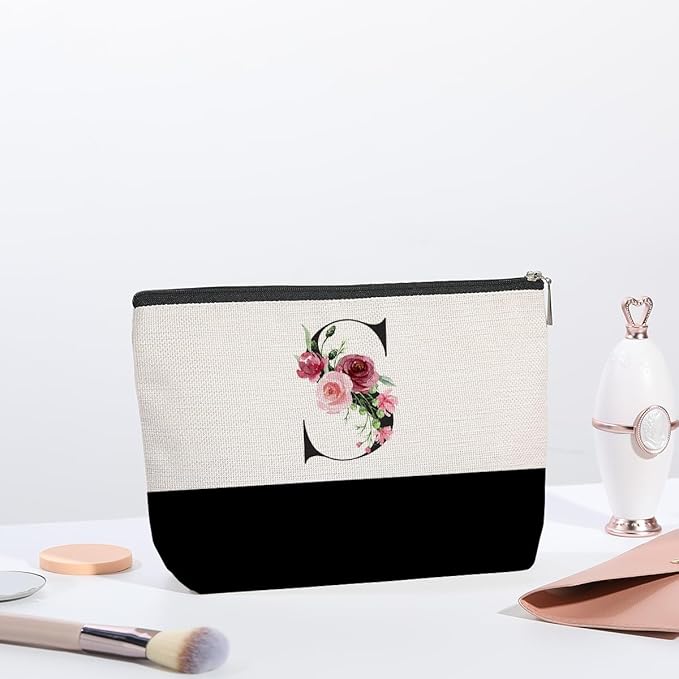 Initial Makeup Bag, Personalized Gifts for Women, Personalized Makeup Bag, Bridesmaid Gifts, Cosmetic bags for Women (Letter S)