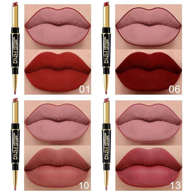 evpct 6Pcs Red Lip Liner and Lipstick Lip Stain Crayon Gift Set for Women Dark Deep Red Nude Long Lasting 24 Hour Matte Color Stay Lipstick with Lip Liner Set labiales mate 24 horas originales