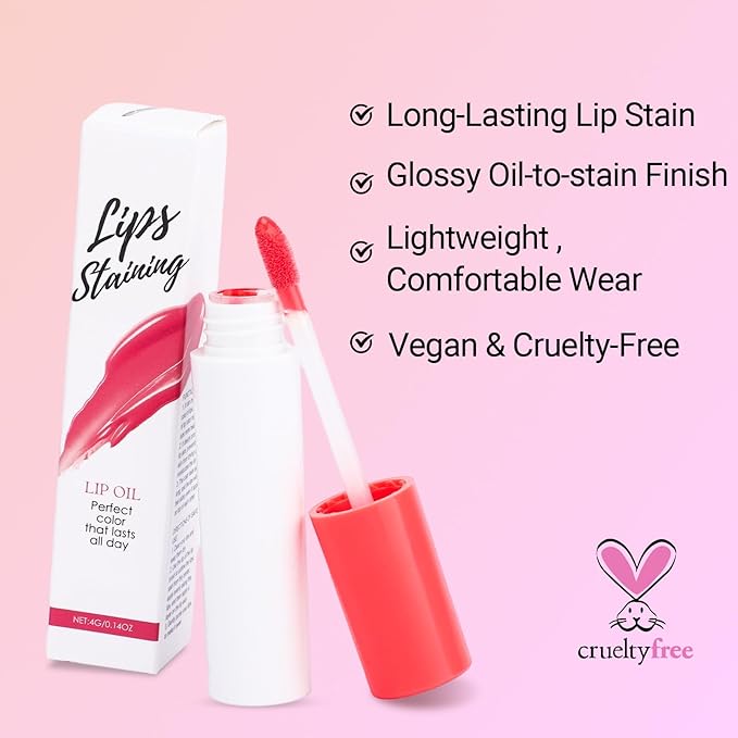 Erinde Lips Staining Lip Oil, Glossy Lip Stain, Long-Lasting Lightweight Lip Staining Oil, Moisturizing Plumping Hydrating Glossy Lip Tint, Vegan & Cruelty-Free, 06