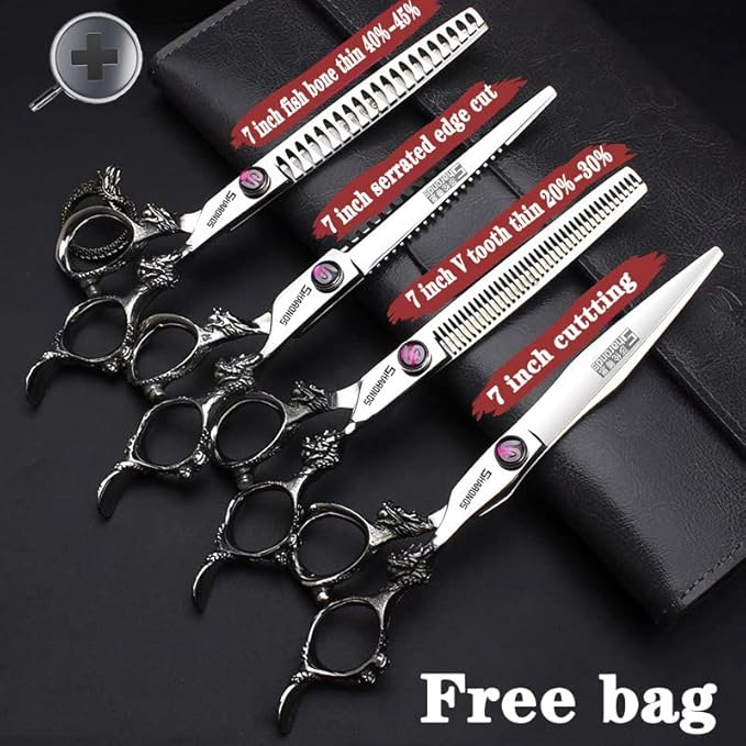 Professional Hairdressing Scissors 6/ 7/7.5/8 Inch Hairdressing Scissors Gold and Black Dragon Gold (7 Inch 4 Pieces)