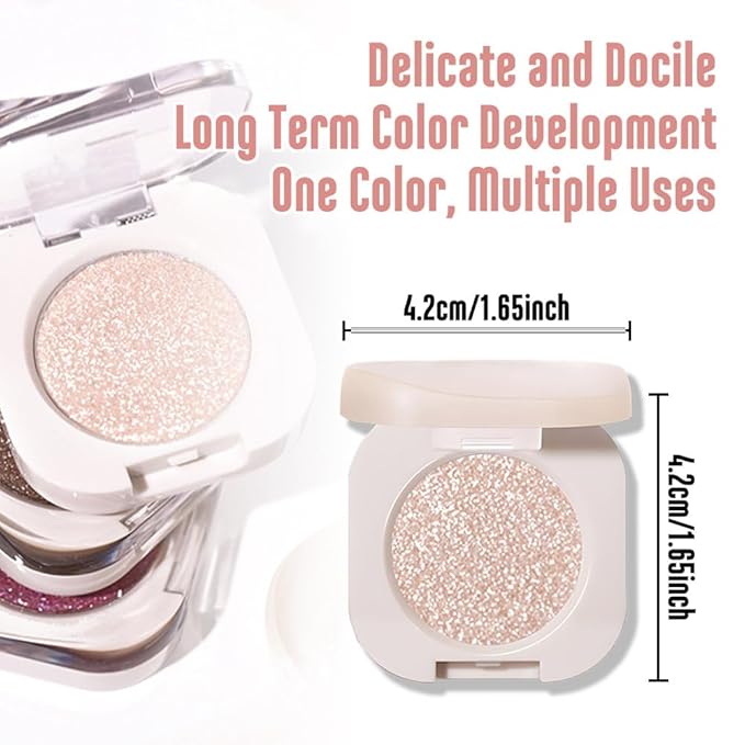 Monochrome Glittler Shimmer Eyeshadow Palette,Light Brown White Shimmer Powder Eyeshadow,24 Hour Waterproof Blendable Pressed Glitter Single Eye Shadow Apply Makeup Easily, Vegan