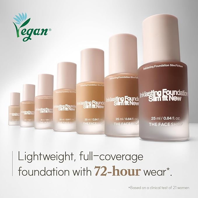 THE FACE SHOP Ink Lasting Liquid Foundation, Full Coverage, 72‑Hour Wear Semi‑Matte Finish, Makeup with Bakuchiol, N210 Neutral Sand, 0.84 Fl. Oz.