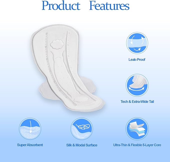 MODAL Pads for Women, Unscented Daily Thin Sanitary Pads for Period with Wings, 11.4 Inch(290 mm), Large, 12 Count