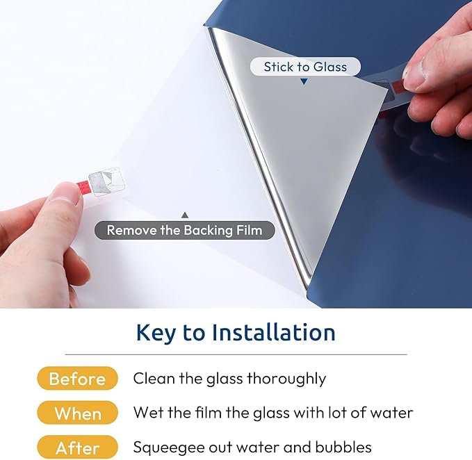 rabbitgoo Window Privacy Film One Way Window Tint for Home, Removable Reflective Heat Sun Blocking Anti UV Glass Door Covering, Mirror Tinting Film House Office, 29.5 in X 13.1 Feet, Blue Silver
