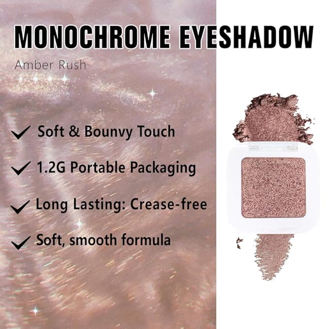Glittler Singe Eye Shadow Palette Makeup, Amber Rush Brown Sparkle Monochrome Eyeshadow, Mini Singe Pressed Pigmented Waterproof Sombras Para Ojos, Vegan, Talc, Paraben & Cruelty Free, 21