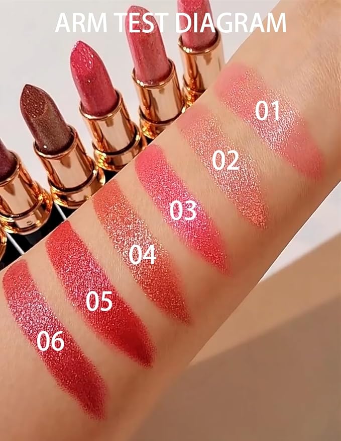 Metallic Glitter Lipstick Matte Long Lasting Nude Pink Lip Gloss for Women,Shimmer Diamond Sparkling Shiny Lip Stick Waterproof Lipgloss Lipstick,High Pigmented Tinted Red Lipstain Lipcolor Makeup-01