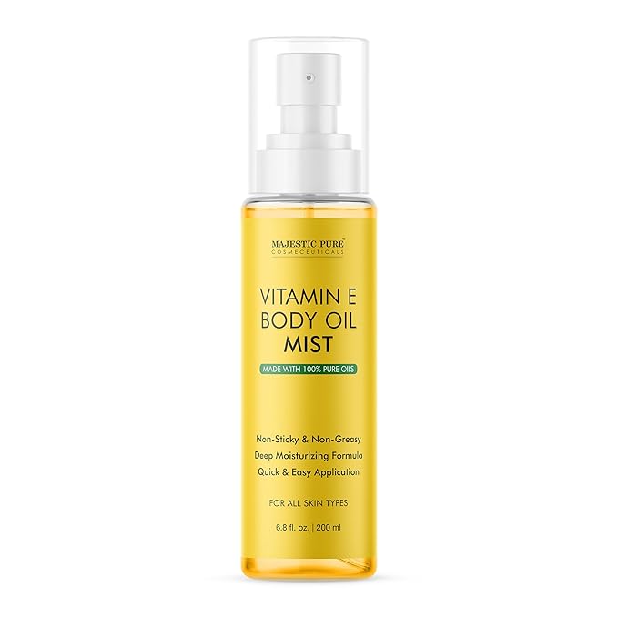 Majestic Pure Vitamin E Oil Body Mist- 100% Pure & Natural - After Shower Body Oils for Women and Men - Scented, Radiant, Skin Therapy Firming Massage Oil - 6.8 Fl Oz