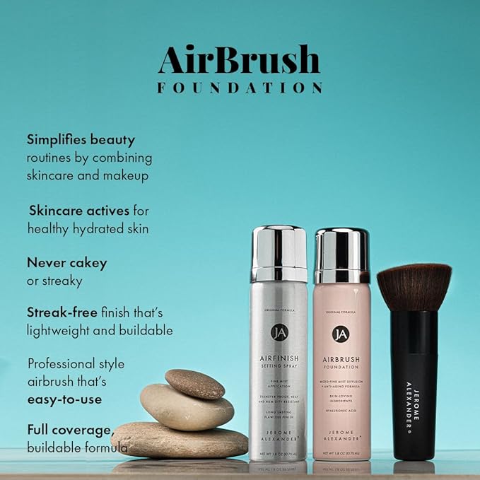 MagicMinerals AirBrush Foundation Set by Jerome Alexander – 3pc Set Includes AirFinish, Foundation and Kabuki Brush - Spray Makeup with Anti-aging Ingredients for Smooth Radiant Skin (Light)