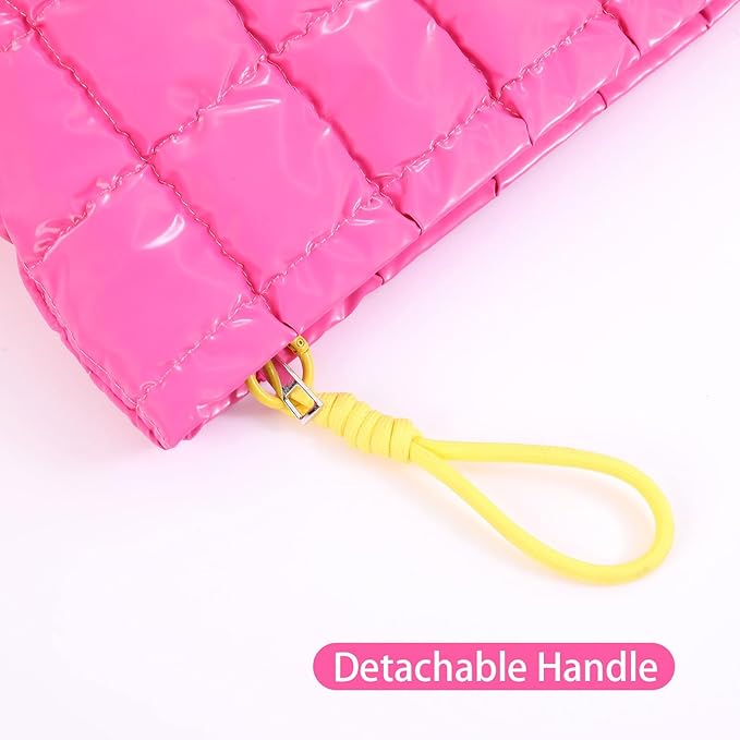 Puffer Quilted Makeup Bag Travel Cosmetic Bag Portable Puffy Checkered Toiletry Pouch Skincare Organizer Purse Pencil Case (Hot Pink)