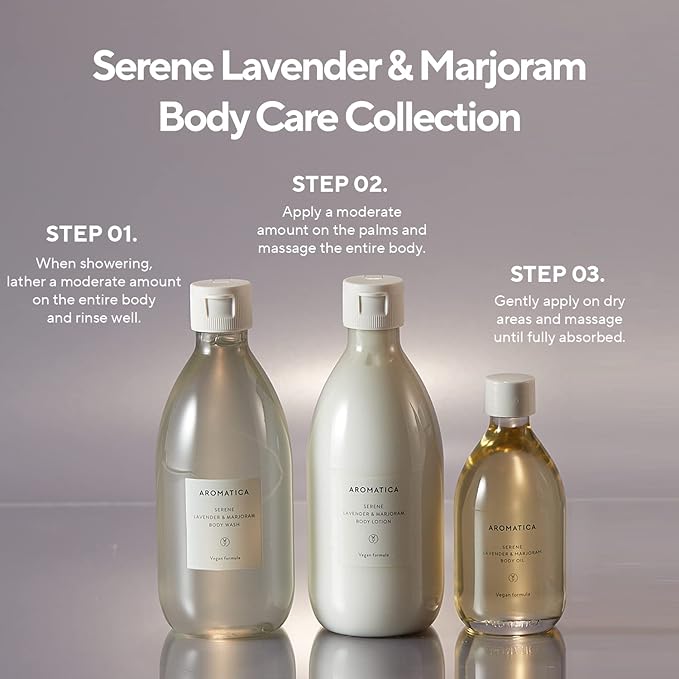 AROMATICA Serene Body Oil Lavender & Marjoram Essential Oil, Aromatherapy Oil, Scented Body Oil, After Shower Natural Oil for Women, Non-Greasy Body Serum, Body Moisturizer for Dry Skin (3.38 fl. oz)