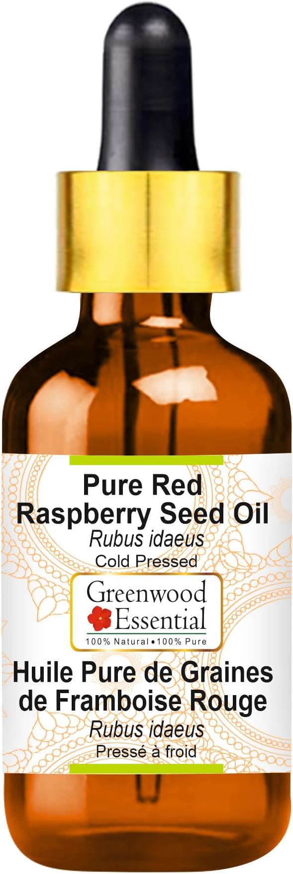 Greenwood Essential Pure Red Raspberry Seed Oil (Rubus idaeus) with Glass Dropper Cold Pressed 50ml (1.69 oz)