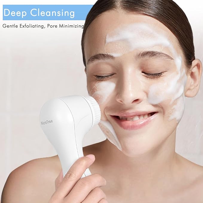 Microtree Electric Facial Cleansing Brush, Sonic Vibrating Rechargeable Face Scrubber Exfoliator, 2 Speeds for Gentle Clean, Face Brushes for Cleansing, Waterproof Face Wash Brush