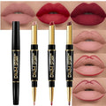 3Pcs Seductive Red, Nude Pink, Oxblood Red Matte Lip Liner & Lipstick Set – Double-Ended 2-in-1 Lip Liner and Matte Lipstick Combo, 24-Hour Wear, Smudge-Proof, Non-Drying, Lightweight, lapiz de labios