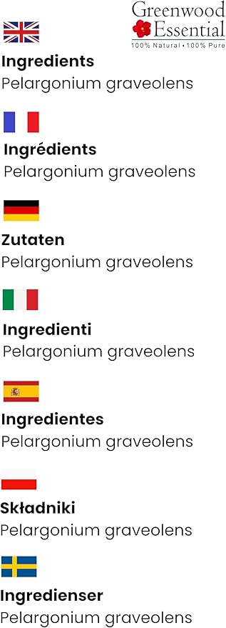 Greenwood Essential Geranium Essential Oil (Pelargonium graveolens) Pure | Non-Sticky | Non-Greasy | Lightweight | Men & Women | All Skin Types | Steam Distilled 10ml (0.33 oz)