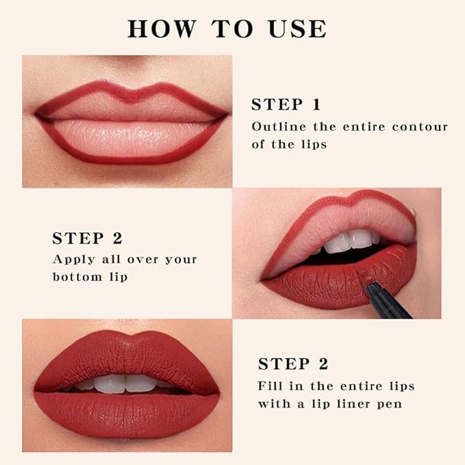 Kaely Dark Red Longwear Liquid Lip Liner Waterproof, 24 Hour Long Lasting Lip Liner Stain Marker Pen, 2-in-1 Matte Semi Permanent Lipliner & Lipstick, Vegan & Cruelty-Free, 01