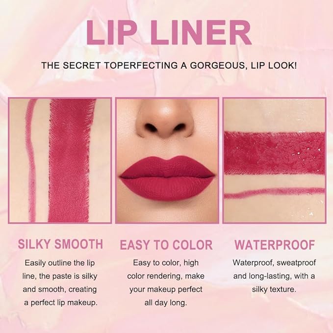 Kaely 2-in-1 Plum Red Lip Liner & Lipstick Set Kit for Women, Matte Lips Kit with Lip Liner Lip Stains Long Lasting Waterproof 24 Hour Lipstick and Lip Liners Combo Lipliners Pencil Set 02