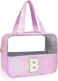 Personalized Initial B Clear Purple Makeup Bag - Large Travel Toiletry Bag, Cute Cosmetic Organizer Set for Girlfriend, Teacher, Teen Girl Gifts