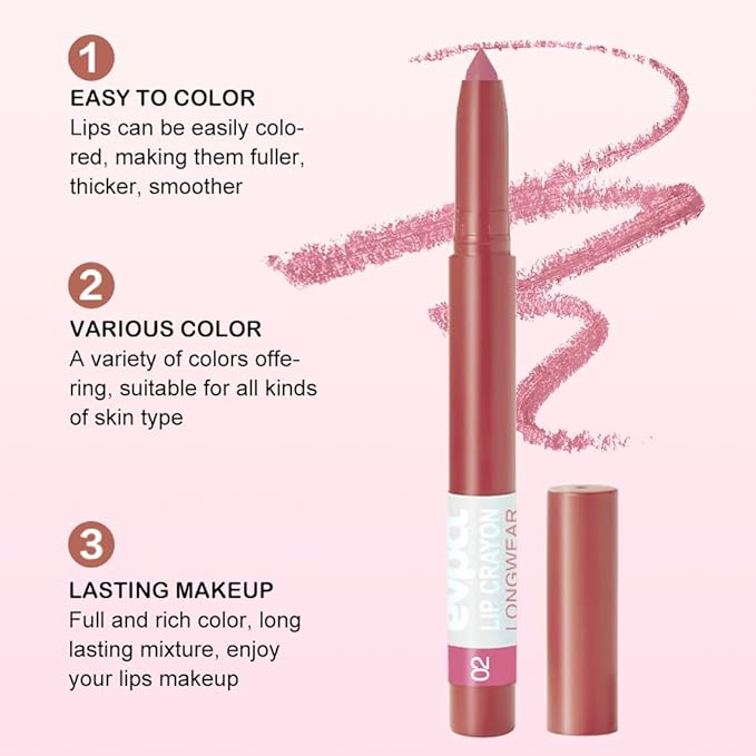 evpct Mauve Lip Liner Crayon Pencils Set for Women, Matte Lip Stick Crayon Long Lasting, Lips Pencil Liner and Lipstick set, Lipliner Pencil, 24 Hours Long Wearing Lipstick, Built-in Sharpener 02