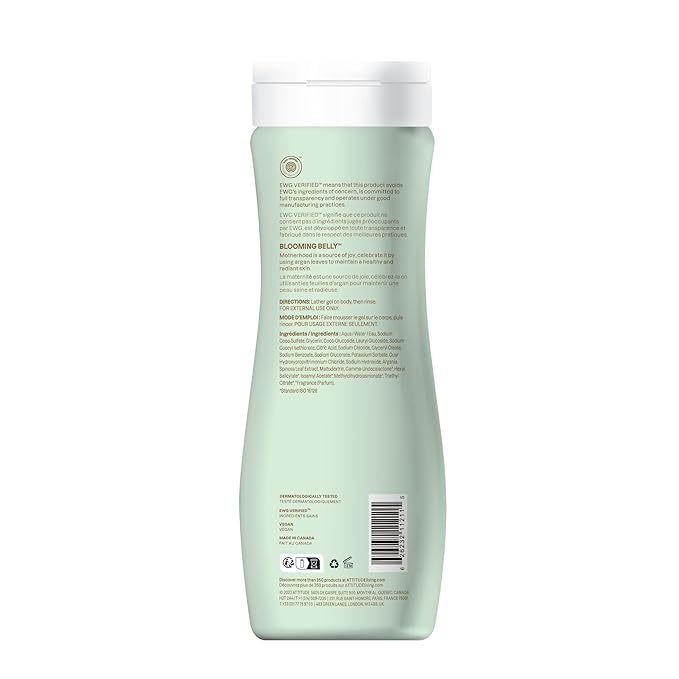 ATTITUDE Pregnancy pH-Balanced Body Wash, EWG Verified, Dermatologically Tested, Plant and Mineral-Based, Vegan Maternity Products, Argan Leaf Extract, 16 Fl Oz