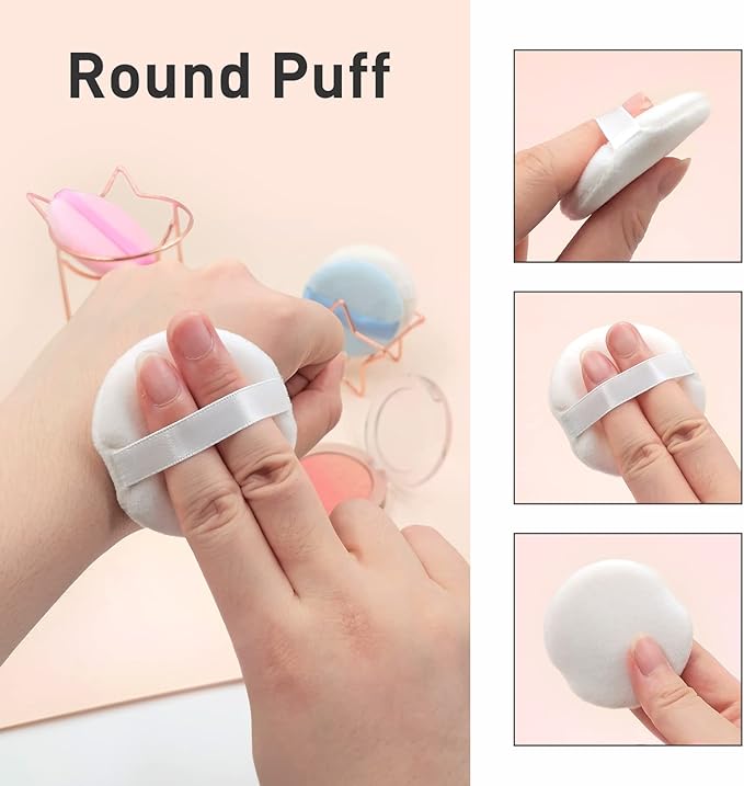 4 Pieces Cotton Powder Puff, Soft Makeup Puff for Loose Powder Foundation, Face Puff Pads Body Cosmetic Foundation (White, 3.15 Inch)