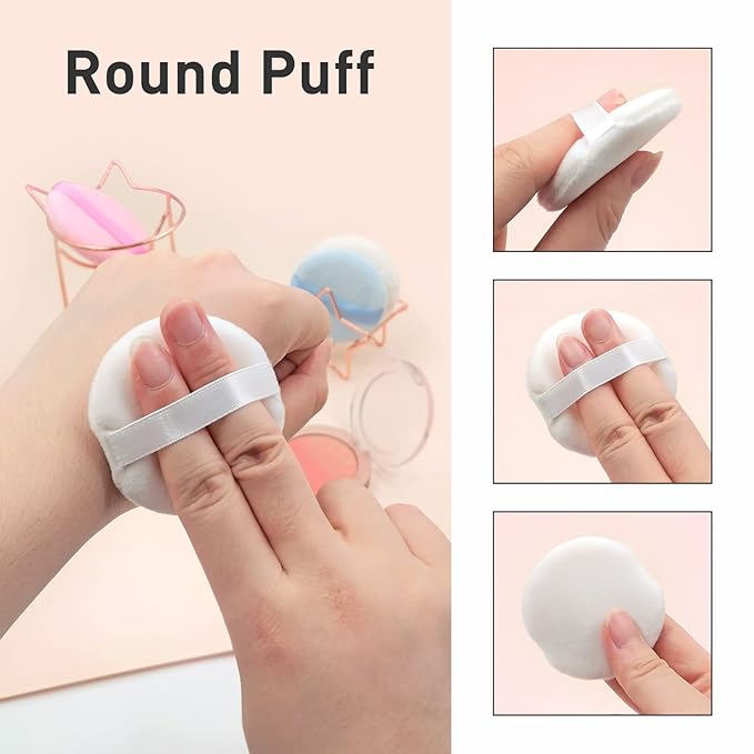 12 PCS Cotton Powder Puff Face Makeup Puff Pads 2.36 Inch, Velour Round Fluffy Puff for Loose Powder Foundation (White)