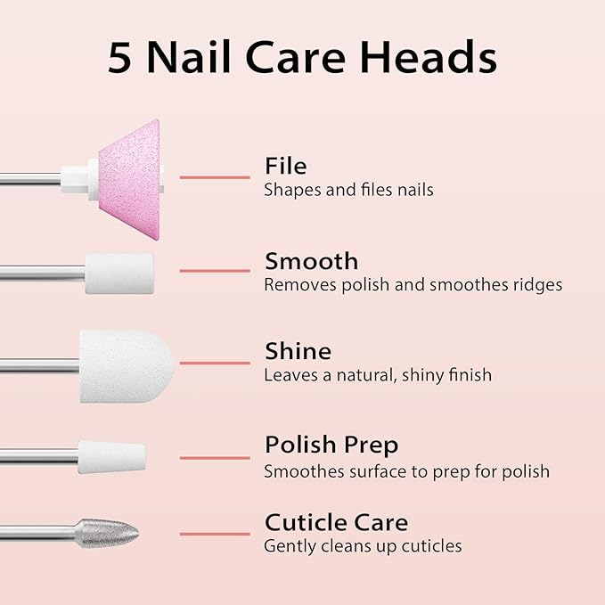 Portable Electric Nail Drill with LED Light, Gentle Power Beginner-Friendly Nail Grinder for Dead Skin Removal and Polishing, Cordless Manicure Pedicure Tool with Accessories Kit for Home Use (Pink)