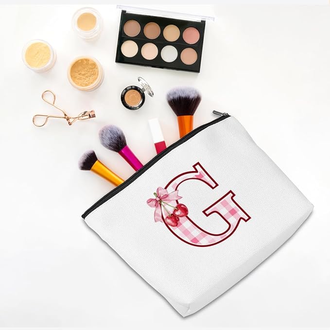Initial Makeup Bag Monogram Cosmetic Bag Monogrammed Gifts for Women Girls Friends Coworker Niece Personalized Travel Toiletry Bag Christmas Bridal Shower Wedding Bridesmaid Gifts, Cherry G