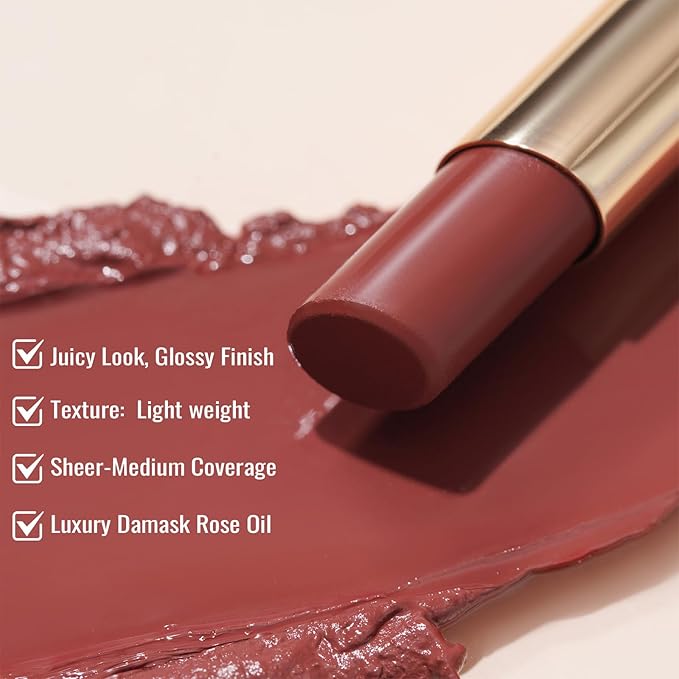 Oulac Moisturizing Shine Red Lipstick for Women, 2 in 1 Tinted Lip Balm for Winter, Hydrated Juicy and Glossy Lip Color for Dry, Cracked and Chapped Lips, Vegan 2.2g/0.07oz (02)