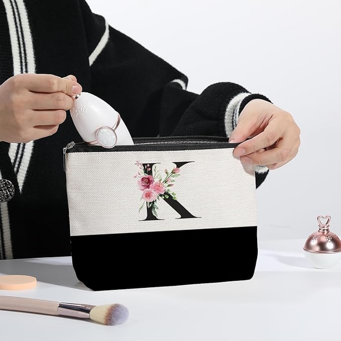 Initial Makeup Bag, Personalized Gifts for Women, Personalized Makeup Bag, Bridesmaid Gifts, Cosmetic bags for Women (Letter K)