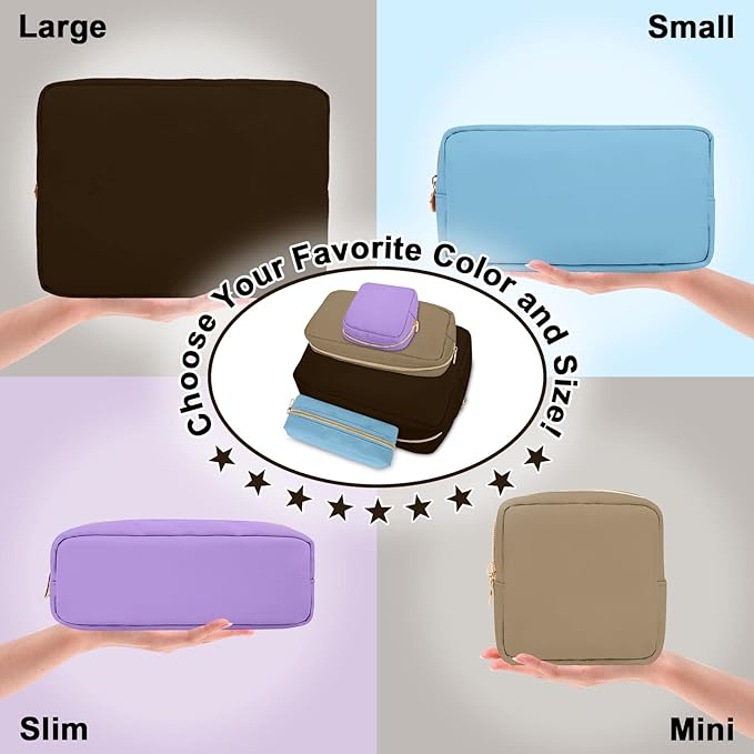 Nylon Mini Makeup Bag for Purse, Preppy Small Cute Makeup Bag Cosmetic Zipper Pouch Purse, Waterproof Travel Coin Pouch Sanitary Napkin Storage Bag Clutch Makeup Organizer Pouch for Women Girls(Khaki)