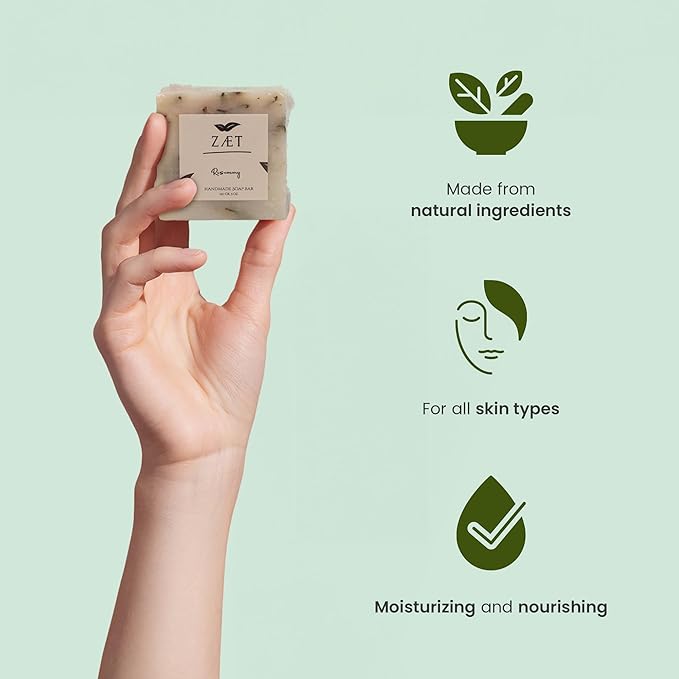 ZAET 2-Pack Rosemary Bar Soap – Made with Rosemary Leaves, Olive Oil and Coconut Oil - Handmade Soap Bar for Face, Body and Hands - Gently Cleanses and Hydrates All Skin Types- For Men and Women