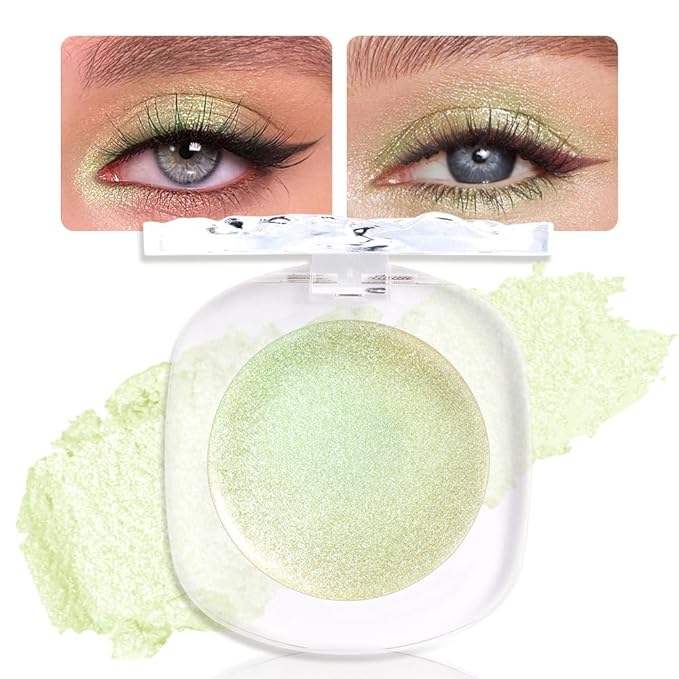 Light Green Cream Glitter Shimmer Metallic Eyeshadow Palette Makeup, Natural Single Mini Instant Holographic Eyeshadow For Women Halloween Birthday Party Wear, Sombras Crema Para Ojos