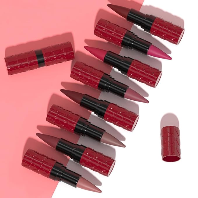 evpct 3Pcs Ruby Dark Red Maroon Gradient Matte Lipstick Lip Liner Combo Set for Older Women Long Lasting Waterproof, Lips Stick Crayon Cream Lip Liner Lipstick Combo Makeup, Flawless Ombre Effect