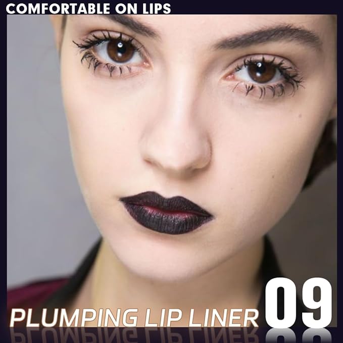 SUAKE Plump Matt Lipstick Lipliner Pencil Pack,Waterproof Crayon with Silicone Smudger for Define Contours & Sculpting Lip, Longwear Moisture Smooth Creamy Formula for Lip Makeup-09 Deep Black