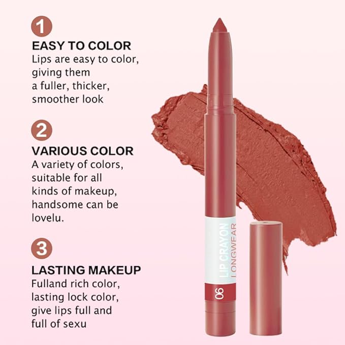 BINGBRUSH Lip Crayons Matte Longwear Lipstick Pack Set,Moisture Smooth Lipliner With Built-in Sharpener Ultimate Super Stay Ink Lip Crayon for Makeup,Waterproof Velvet Lipgloss Lip Stain (6#Red Brown)