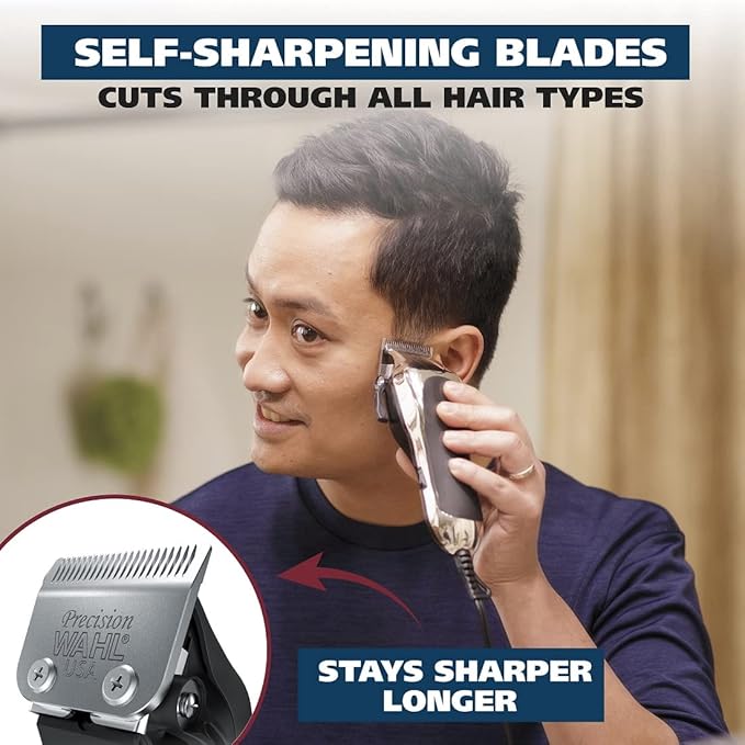 Wahl USA Chrome Pro Corded Clipper Complete Haircutting Kit for Men – Powerful Total Hair Clipping, Beard Trimming, & Grooming - Model 3024635