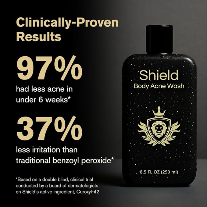 Shield Acne Wash Bundle for Men and Boys – Deep Clean Gel Formula Face Wash and Unscented Back & Chest Cleanser, Clears Acne & Breakouts, 13.6 oz
