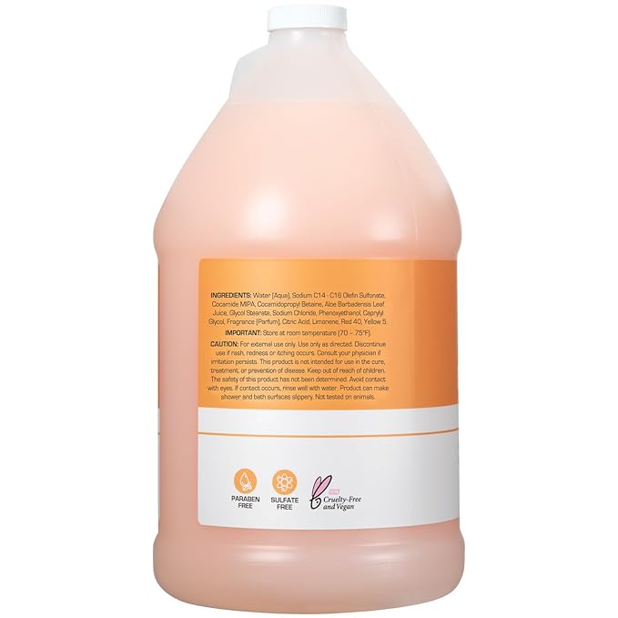Ginger Lily Farms Club & Fitness Nourishing Body Wash, 100% Vegan & Cruelty-Free, Bath & Shower Gel for Men and Women, Citrus Scent, 1 Gallon (128 fl. oz.) Refill