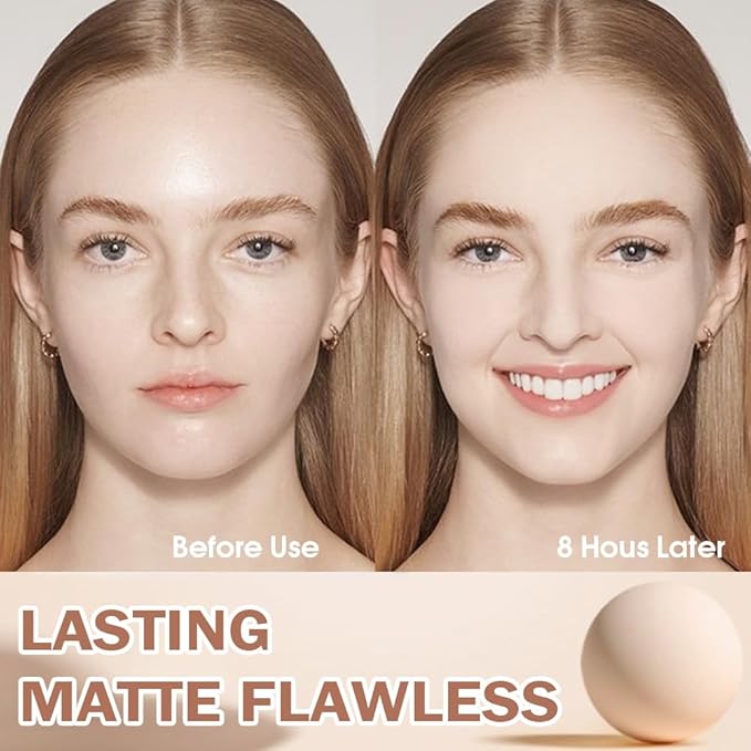 Oil Control Matte Perfection Face Powder Compact For Women, Matte Smooth Flawless Setting Powder Makeup, Polvo Compacto De Maquillaje, Waterproof Long Lasting, 0.35Oz,(Nude Translucent, 1)
